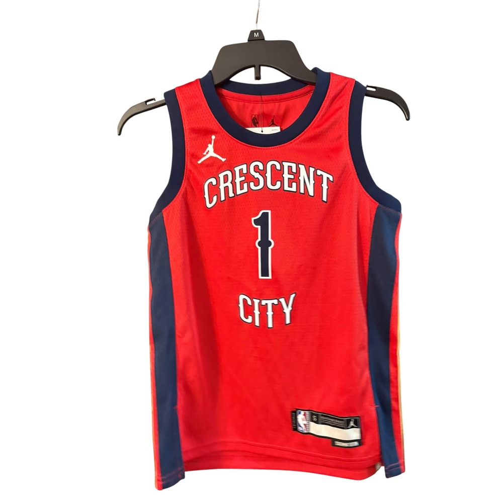 Jordan Zion Williamson Pelicans Crescent City Red Jersey Youth Small S 8 NEW